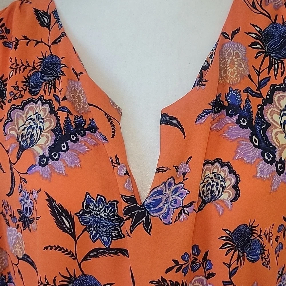 Dr2 XXL orange and blue floral short sleeve tunic blouse top - Picture 4 of 8